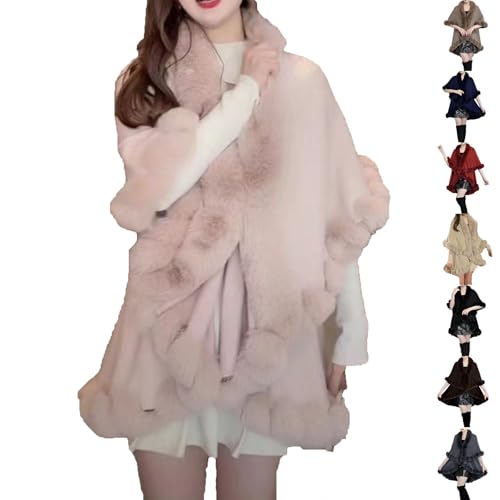 HGps8w Women's Faux Fur Shawl Wraps Elegant Knitted Ponchos Sweater Cape Winter Thickened Warm Soft Travel Scarf Wraps2