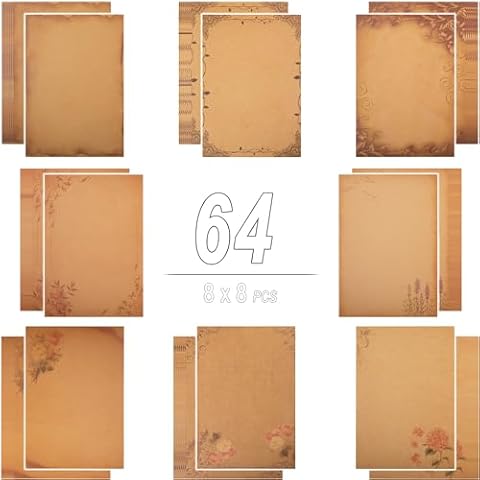 CenterZ 64 pcs 8 Styles Stationery Paper, 5.7 x 8.3 inch A5 Size Vintage Retro Floral Printing Blank Letter Stationary Writing Paper for Antique Personalized Letters, Notes and Creative Poems, Lyrics Cover