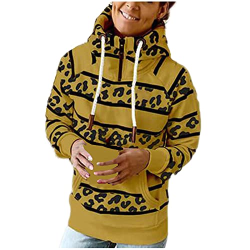 Wirziis Women's Leopard Print Hoodie Sweatshirt Fall Casual Turtleneck Drawstring Slim Tunic Junior Workout Sportshirt #TOP17