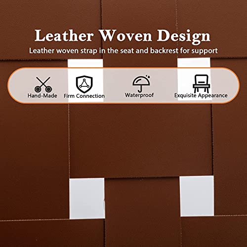 Phoenix Home Leather, Rattan Accent High Back And Wood Frame, Boho Woven Lounge Chairs For Living Room Bedroom Balcony Patio, Brown #TOP6