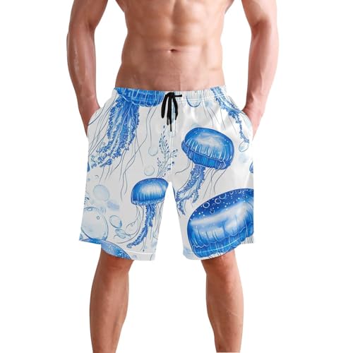 Cute Blue Jellyfish Men's Swim Trunks Funny Swimming Board Shorts Vacation Quick Dry Bathing Shorts S2