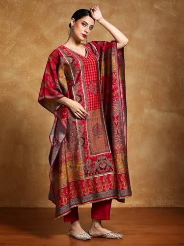 Image of Varanga Women-Gota Detailed Ethnic Floral Printed Kaftan & Trouser