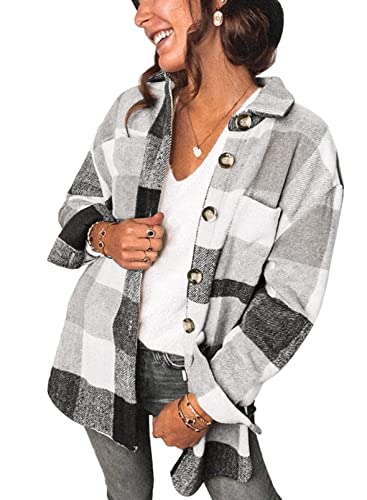Automet Women's Flannel Plaid Button-Down Shacket