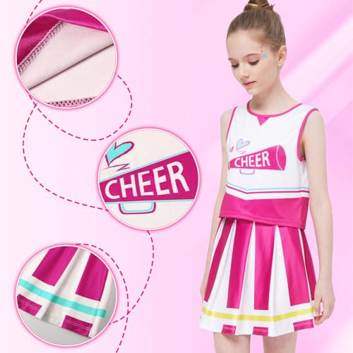 PARTTELY Girls Cheerleader Costume Outfit Set Fancy Dresses Cheerleading Outfit Cheer Uniform for Halloween Birthday 3-10 Years