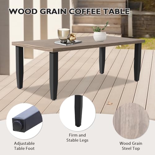EAGLE PEAK Modern Outdoor Table, Patio Coffee Table with Wood Grain Top for Deck, Porch, Balcony, Garden - Thumbnail 3