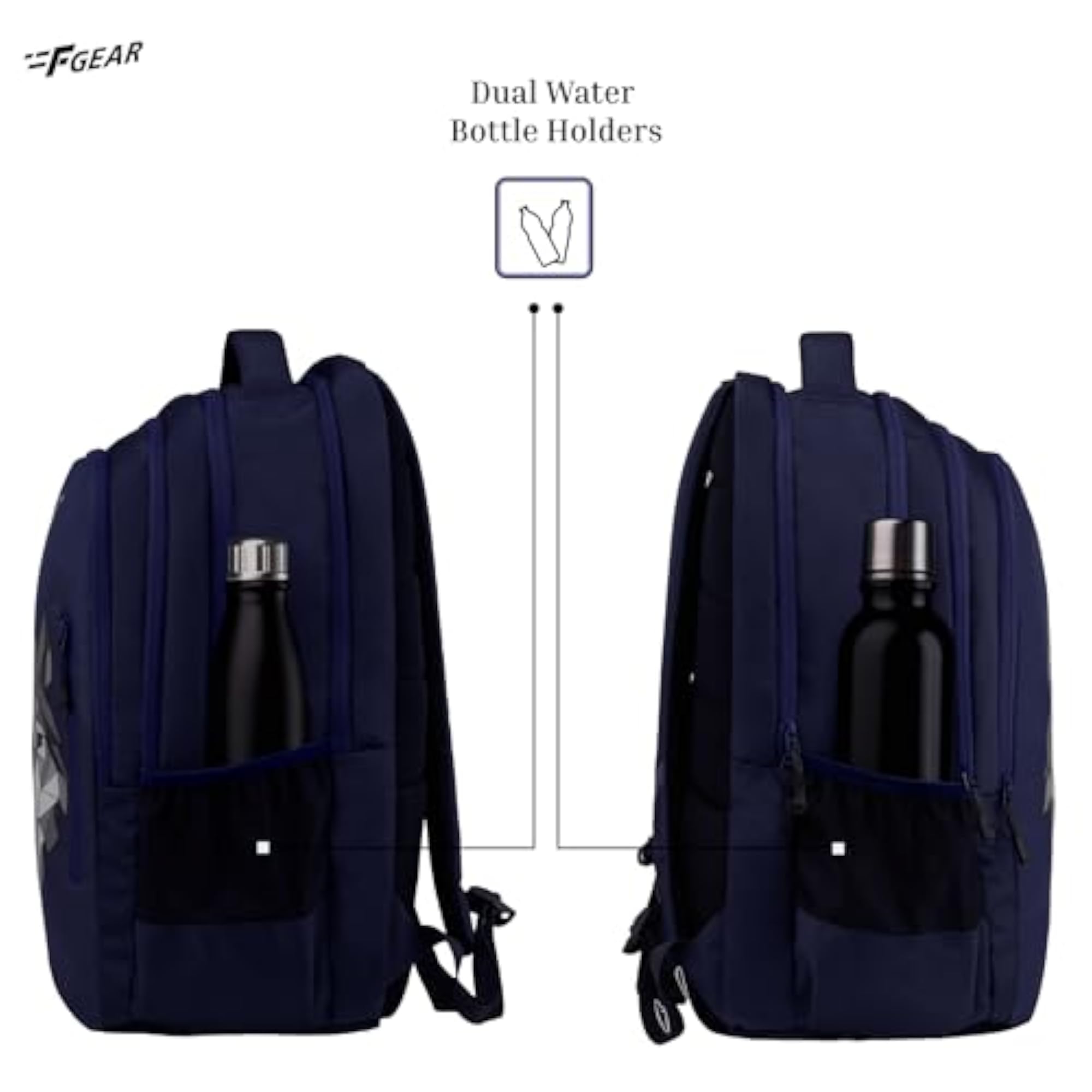 Tobari Navy 38L School Backpack with Wolf Print Design