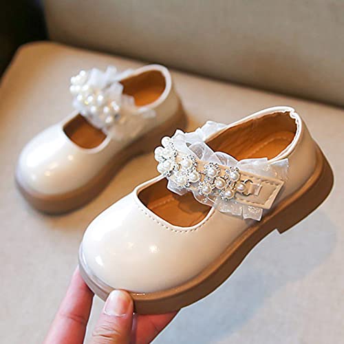 Fashion Spring and Summer Children Casual Shoes Girls Leather Shoes Dress Shoes Thick Soles Comfortable Neoprene Boots (Beige, 10.5-11 Years Big Kids)2