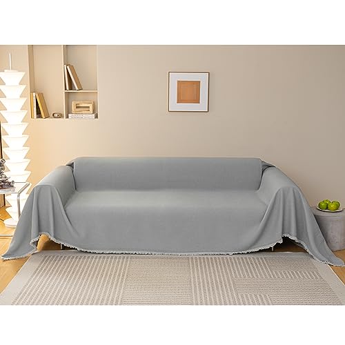 Manta impermeable para sofá de 4 plazas, funda de sofá grande a prueba de arañazos, suave y acogedora, protector de sofá, decoración de sala de estar, varios tamaños, gris (180 x 400 cm)