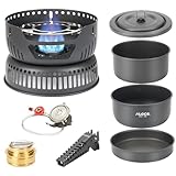ALOCS Camping Cookware - 11 Piece Lightweight Camp Cooking Set with Portable Camping Stove & Gas Stove Burner - Durable Compact Camping Pot for Hiking Car Camping Vanlife RV