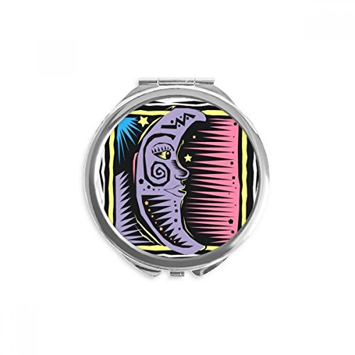 Miroir rond maquillage de poche avec gravure lune violette haute netteté