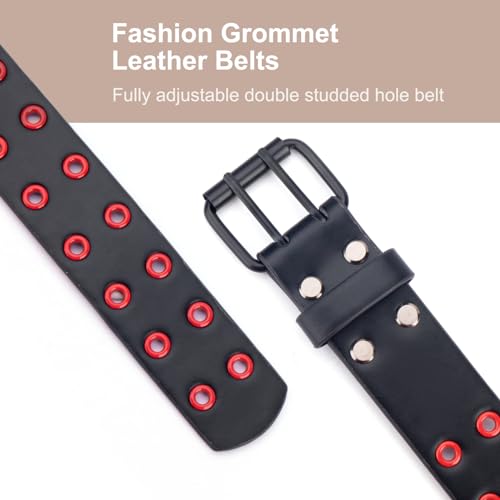 Double Grommet PU Leather Studded Waist Belt - Black Hole Goth Belt for Women & Men3
