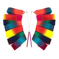Ainkou 2 PCS Fun Gymnastics Ribbons 78.7 Inch Rhythmic Dance Ribbon Twirling Wands Baton Long Streamers for Artistic Dancing Training Party Circus Carnival Shows - Rainbow