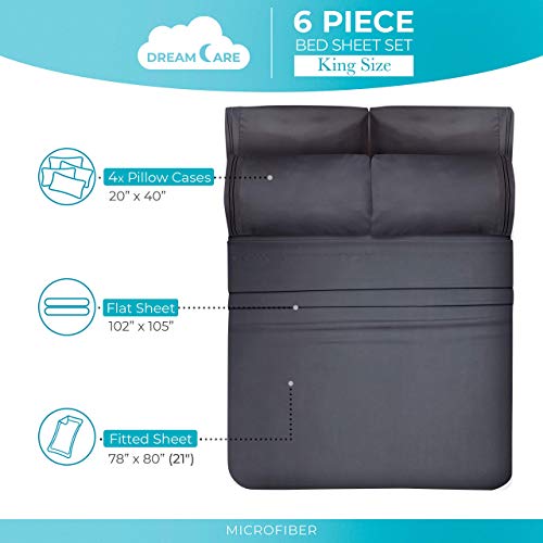Dreamcare King Size Sheets - 6 Pcs Set - Up To 21 Inches - 2500 Supreme Collection - Superior Softness - Hotel Luxury Sheets & Pillowcases Set - Wrinkle And Fade Resistant (King, Dark Gray) #TOP3