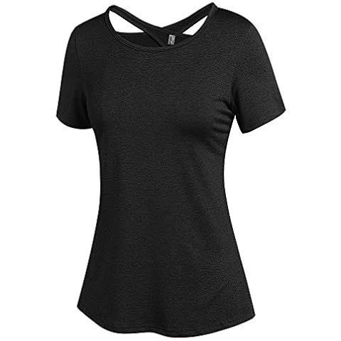 ADOME Camiseta deportiva de manga corta para mujer, de secado rápido, cruzada, elástica, A negro, XXL Cover