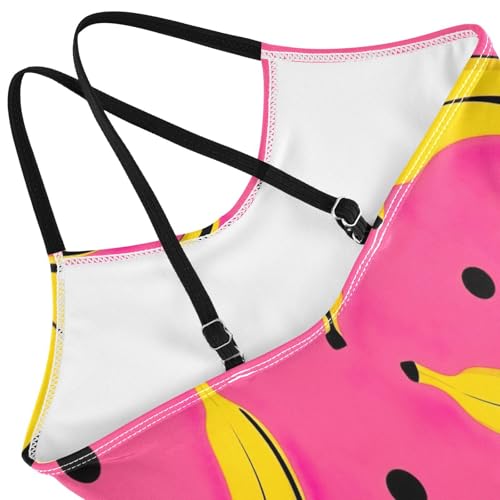 Yellow Bananas Black Dots Girls' Swimwear with Adjustable Shoulder Strap, Beach Apparel, 3-104