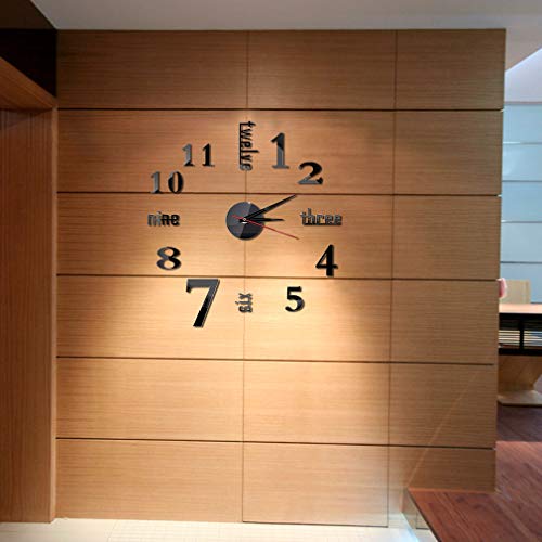 10Inch-20Inch Frameless Diy Wall Clock Black 3D Mute Round Shape Quartz Wall Clock Sticker Diy Wall Decoration For Home Living Room Bedroom Office Classroom #TOP6