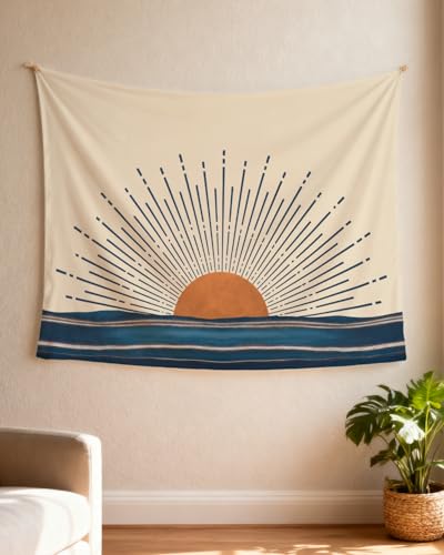 Boho Sun and Ocean Tapestry 50x60 Inch – Abstract...