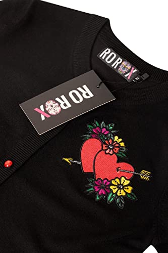 Ro Rox Heart Cardigan Leana Rockabilly Embroidery Knitted Long Sleeve3