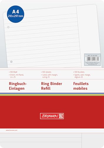 Brunnen 1066945 Ringbucheinlagen A4, liniert mit Rand, Lineatur 25, 100 Blatt, 70g/m²)
