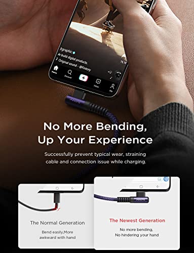 Image of AINOPE USB C Cale for iPhone 16 Charger Cord, 60W 4 in 1 Charging Cable for iPad and USB C Devices, Right Angle Type C Cord Carplay Cable Fit iPhone 16 Pro Series, 2 Pack 6.6Ft Purple