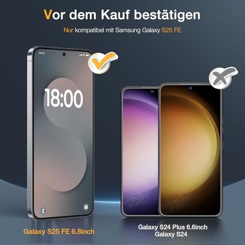 EGV Panzer Schutz Glas für Samsung Galaxy S25 FE mit 2 HD-klar schutzfolie und 2 Kameraschutz, Ultraschall-Fingerabdruck-Entsperrung, Berührungsempfindlich, [9H] Displayschutz, Kratzfest, Blasenfrei