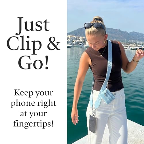 Image of Save the Girls Original Clip and Go Phone Strap Pattern (Classic - Sky Blue) - Crossbody Phone Strap Chain with Zipper Wallet Pouch - Phone Lanyard Zippered