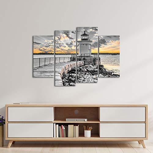 Lovehouse Canvas Wall Art For Living Room Black And White Ocean Sunset Beach Seascape Canvas Painting Lighthouse Ocean Artwork For Bedroom Bathroom Office Wall Decorations #TOP1