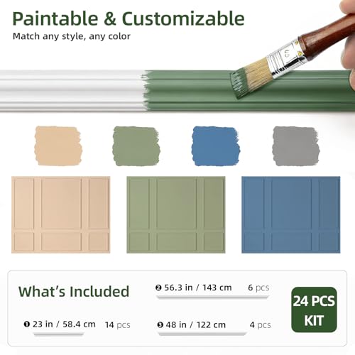 Image of 6 Pcs Pre-Cut Wall Molding Kit, Wainscoting Panels