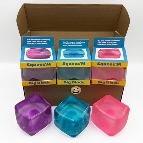Premium Big Block Squeez'M Cube – 35% Larger Than The Standard Squishy Cube, Toy for Kids & Adults - Sensory Fidget for Stress Relief, Focus & Play – Colorful, Durable, Gift-Ready – ASTM Certified 3+