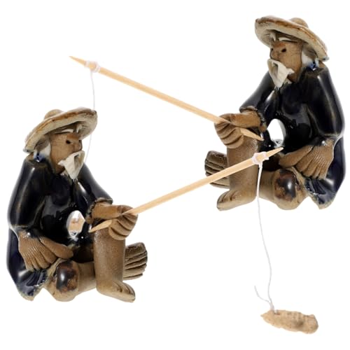 Bonsaï d'exception sublimé par deux mini statues de pêcheur en céramique - 2