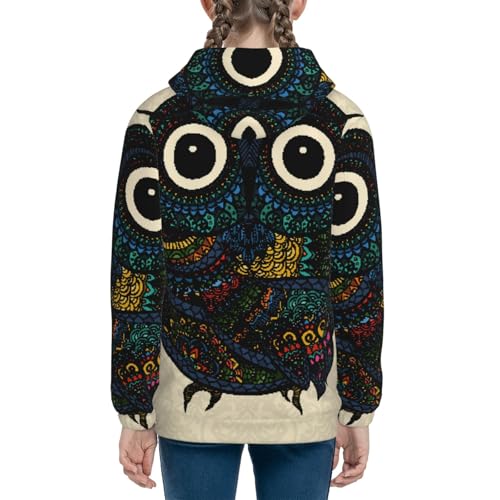 Owl with Mandala Kids Pullover Hoodies Boys Sweatshirts Girls Athletic Clothes with Pocket4