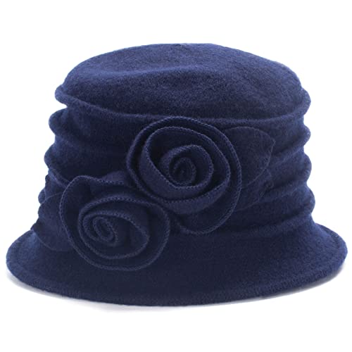 1920s Gatsby Womens Flower Wool Warm Beanie Bow Hat Cap Crushable A287