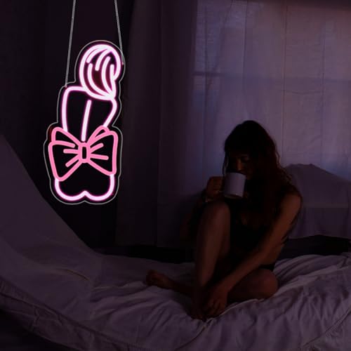 Image of Lady Neon Sign - Pink Bow Neon Signs for Wall Decor, Lady Led Sign for Bar, Party, Home, Room Decor, USB Powered