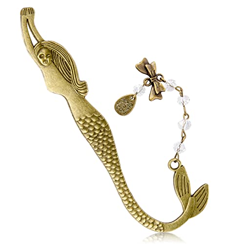 Koogel Vintage Metal Bookmark Mermaid & Beads Summer Theme, Pretty Book Marks for Reading Women, Cute Book Markers for Writers, Kids, Teens, Men Readers, Reading Accessories Gifts for Women