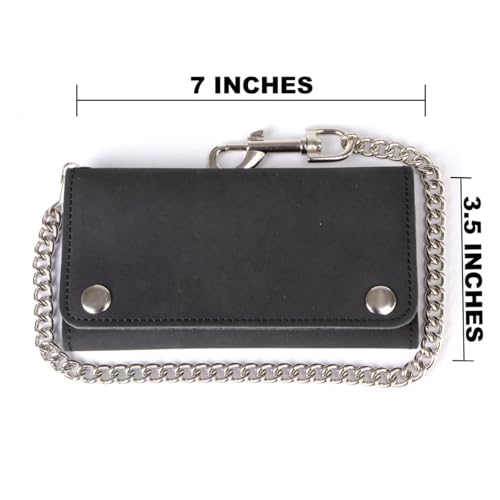 Image of Milwaukee Leather MLW7889 Men's 7.5 inch Black Premium Leather Soft Biker Wallet - Bi-Fold Anti-Theft Stainless Steel Chain