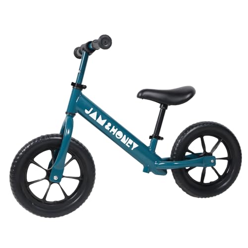 Image of Amazon Brand - Jam & Honey 12T Balance Bike for Kids | Adjustable Handlebar & Seat | Anti-Puncture Wheels | Max Weight 25 Kg | 2+ Years | Blue