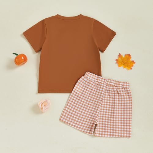 Toddler Baby Boy Back To School Outfits Embroidery Short Sleeve T-shirt Shorts First of Day Kindergarten Clothes (Pumpkin-Chocolate, 3-4T) by Babieshouse - Used condition - Image 8