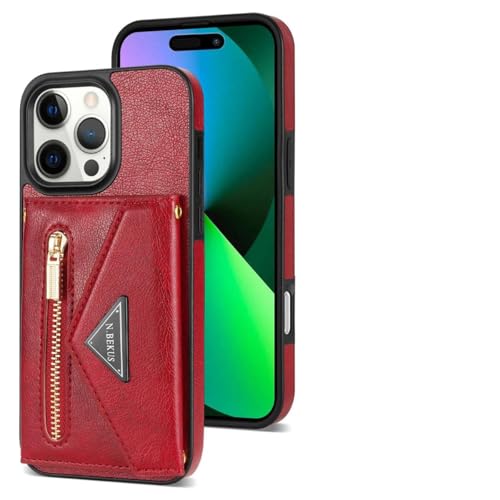 Portefeuille en cuir iPhone 13 Pro Max rouge pour ranger vos cartes et protéger l'écran 6.7