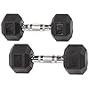 Signature Fitness Rubber Encased Hex Dumbbell, 15LB Pair, Black