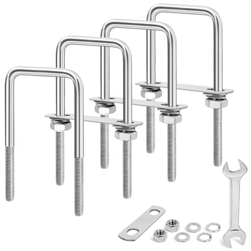 Image of M10 Square U-Bolts 4 Sets 304 Stainless Steel Axle U Bolts Fits 3 Inch Wide Trailer Leaf Springs Include Wrench (M10x3-1 /16 Wx 6-1 /2 inchL)