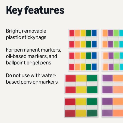 Image of Amazon Basics Flags and Tabs Combo, 0.94 inch Wide (240 pcs) and 0.47 inch Wide (400 pcs), Rectangular, Assorted Colors, 640 Count
