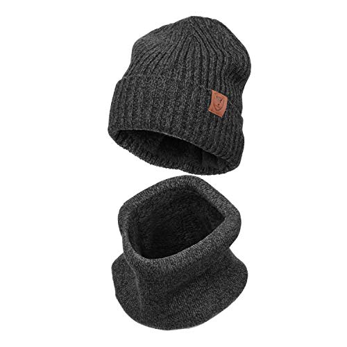 Men's Winter Hat Beanie Scarf Set Warm Knit Hats Neck Warmer with Thermal Polar Fleece Lining Winter Set for Women