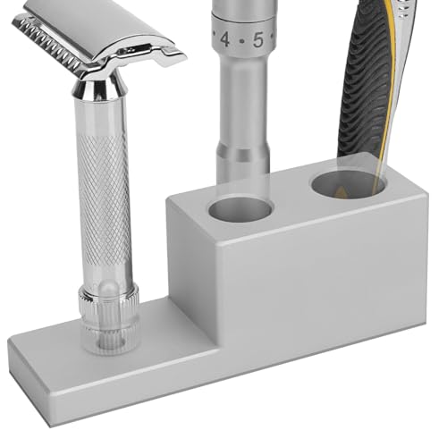 Linkidea Aluminum Alloy Razor Stand with Drainage Base , Compatible with Vikings Blade, Merkur Safety Razors, Collector Display Stand & Bathroom Organizer Gift for Men (Silver)