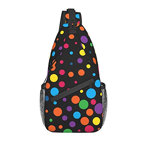 Rainbow Polka Dots Large Capacity Sling Bag, Adjustable And Reversible Shoulder Strap Backpack Travel Crossbody Daypack