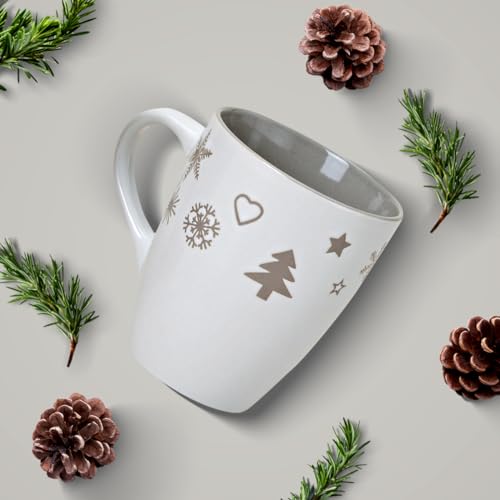 Tassen 4er Set Xmas in grau und weiß – Klassische Keramik Kaffeebecher als Weihnachtstassen in 10 cm – Süße Klassische Kaffeetassen für Weihnachten spülmaschinenfest und mikrowellengeeignet – Bild 5