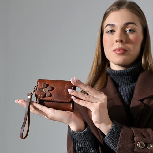 Genuine Leather Handmade Wallet for Women Cute Handstitched Zipper Coin Purse Money Credit Card Holder Wristlet Mini Pouch2