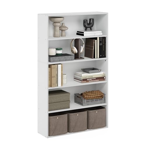 Furinno Pasir 5-Tier Open Shelf Bookcase, Bookshelf, 31.5 Inch Wide, White