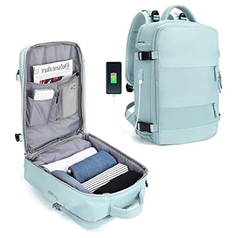 Large Travel Backpack Women, Carry On Backpack Men,Hiking Backpack Waterproof Outdoor Sports Rucksack Casual Daypack School Bag Fit 14 Inch Laptop with USB Charging Port Shoes Compartment Cover