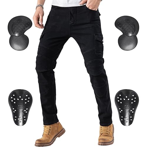 CTBQiTom Morradhose Pantaloni Biker con Armatura CE, Nero, 34W/30L