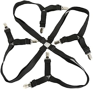 Adjustable Bed Sheet Fasteners Suspenders Mattress Strong Clip Grippers Elastic Holder 8clips Fitted Matress Gripper Criss Cross Bed Sheet Clips, Black, Small